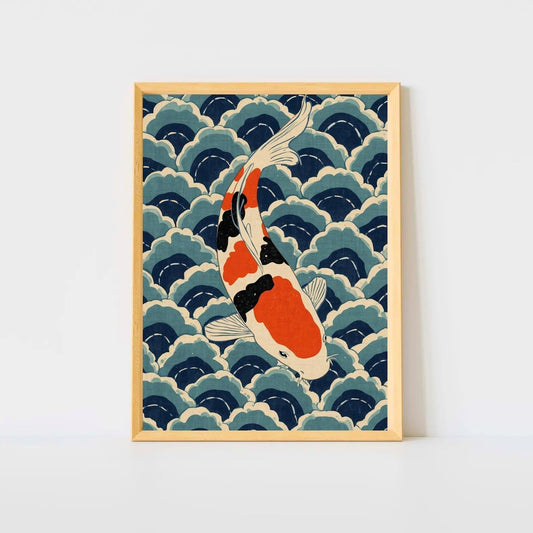 Koi Wave Japanese Art Wall Poster