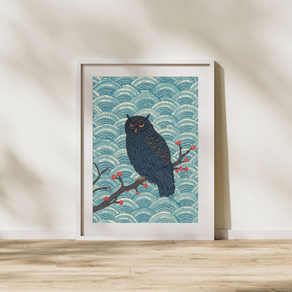 Midnight Owl Japanese Art Wall Poster