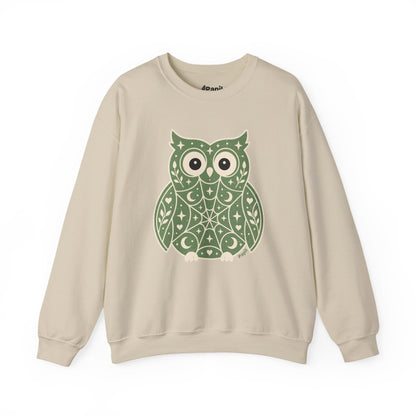 Wise & Whimsical — Folk Owl Cosy Crewneck Sweatshirt Sand