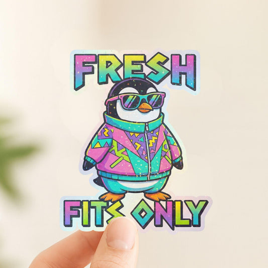 Fresh Fits Only Retro Penguin | 90s Streetwear | Glitter Vinyl | Die-Cut Sticker