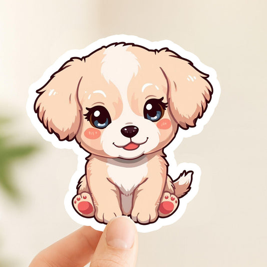 Puppy Love Cute Dog | Kawaii Animal | White Vinyl | Die-Cut Sticker