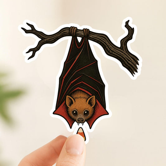 Count Bat-ula Vampire Fruit Bat | Halloween Vintage | White Vinyl | Die-Cut Sticker