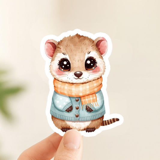 Numbat in Scarf Cozy Forest | Aussie Animal | White Gloss Vinyl | Die-Cut Sticker