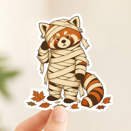 Mummy Panda Wrapped in Bandages | Halloween Vintage | White Vinyl | Die-Cut Sticker