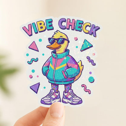 Vibe Check Retro Duck | 90s Aesthetic | Glitter Vinyl | Die-Cut Sticker