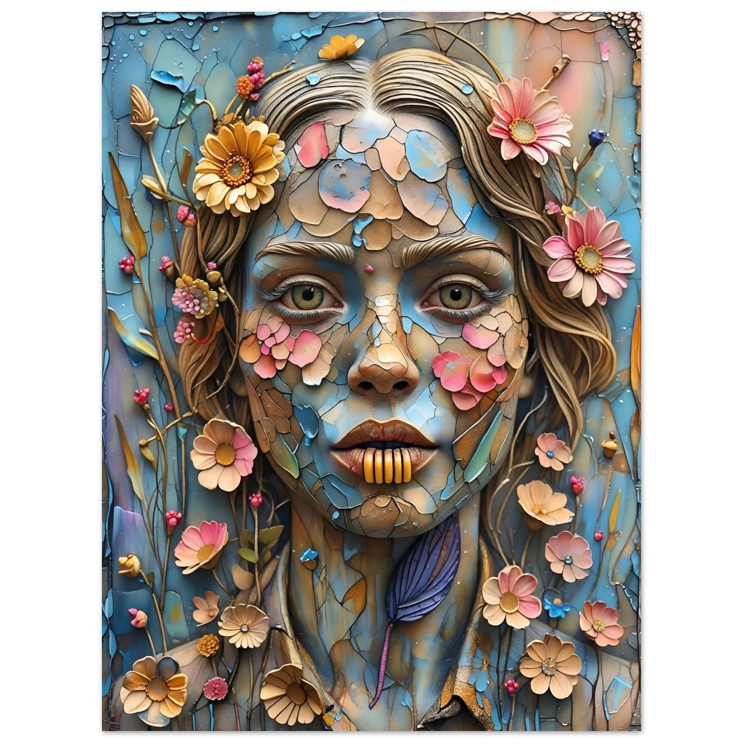 Bloom & Fracture Surreal Portrait Wall Art Poster 45x60 cm 18x24″