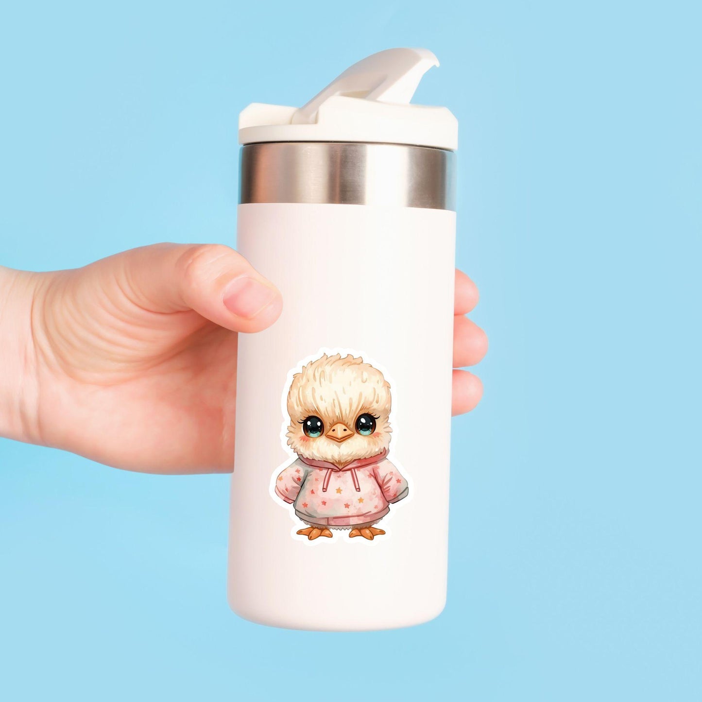Cassowary Chick Star Hoodie | Kawaii | White Gloss Vinyl | Die-Cut Sticker