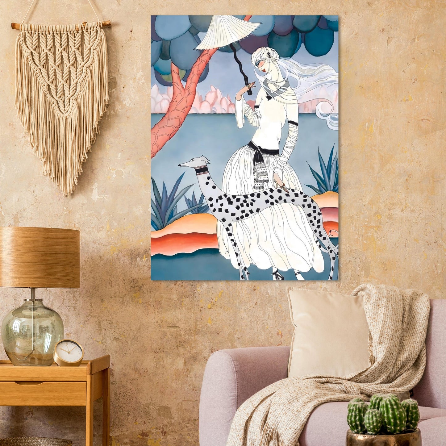 Ms Vogue & Her Spotted Hound Art Deco Wall Art Poster