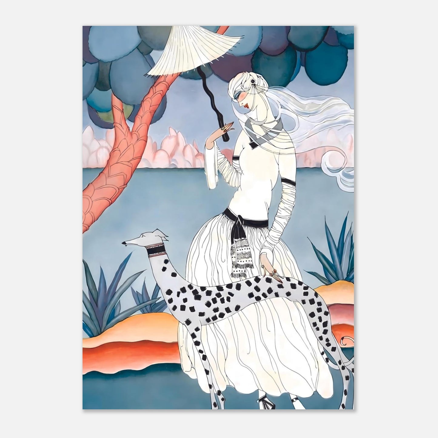 Ms Vogue & Her Spotted Hound Art Deco Wall Art Poster