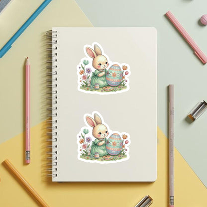 Easter Bunny Painting Spring Floral | Easter Decal | White Vinyl | Die-Cut Sticker