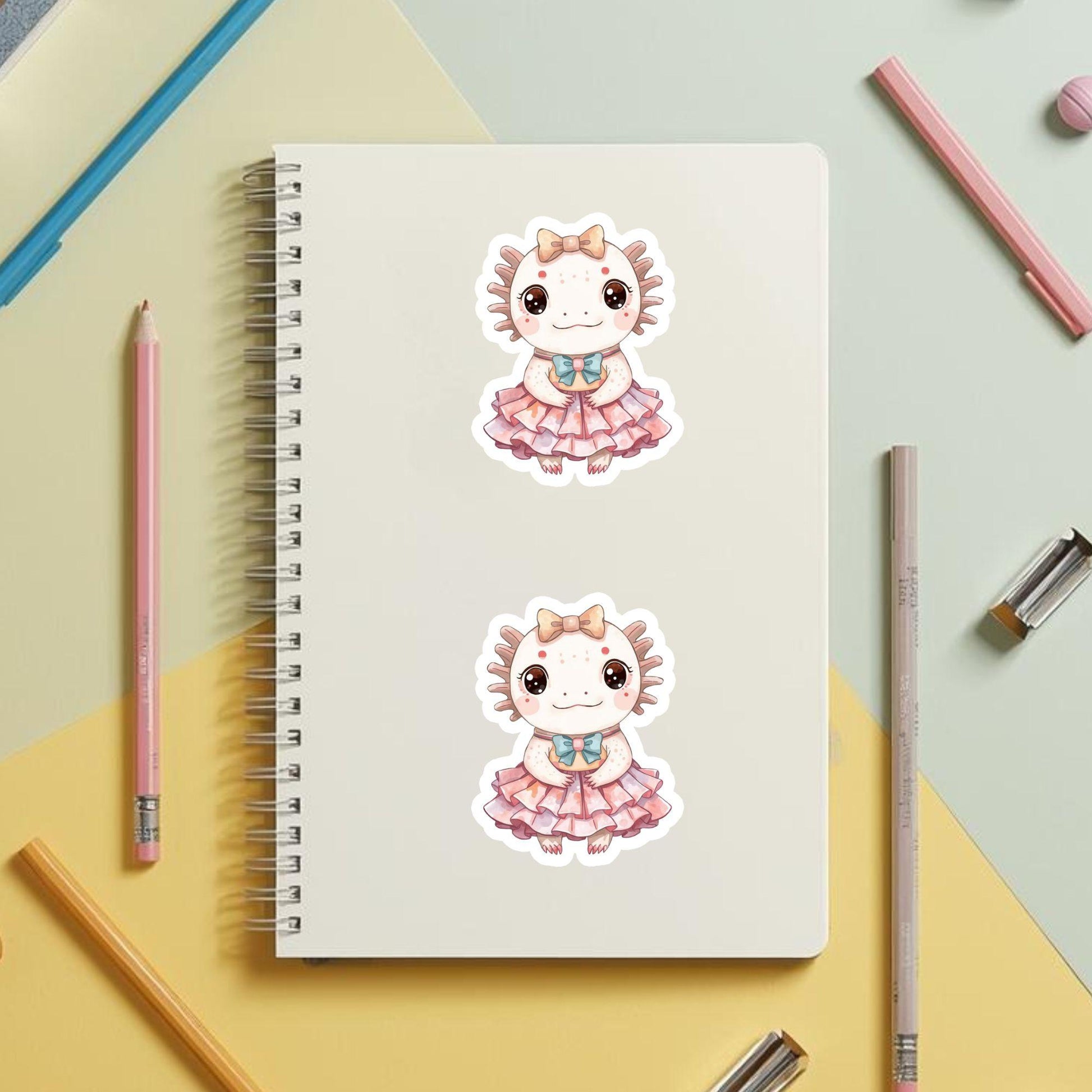 Axolotl Ballerina Pink Tutu | Kawaii | White Gloss Vinyl | Die-Cut Sticker