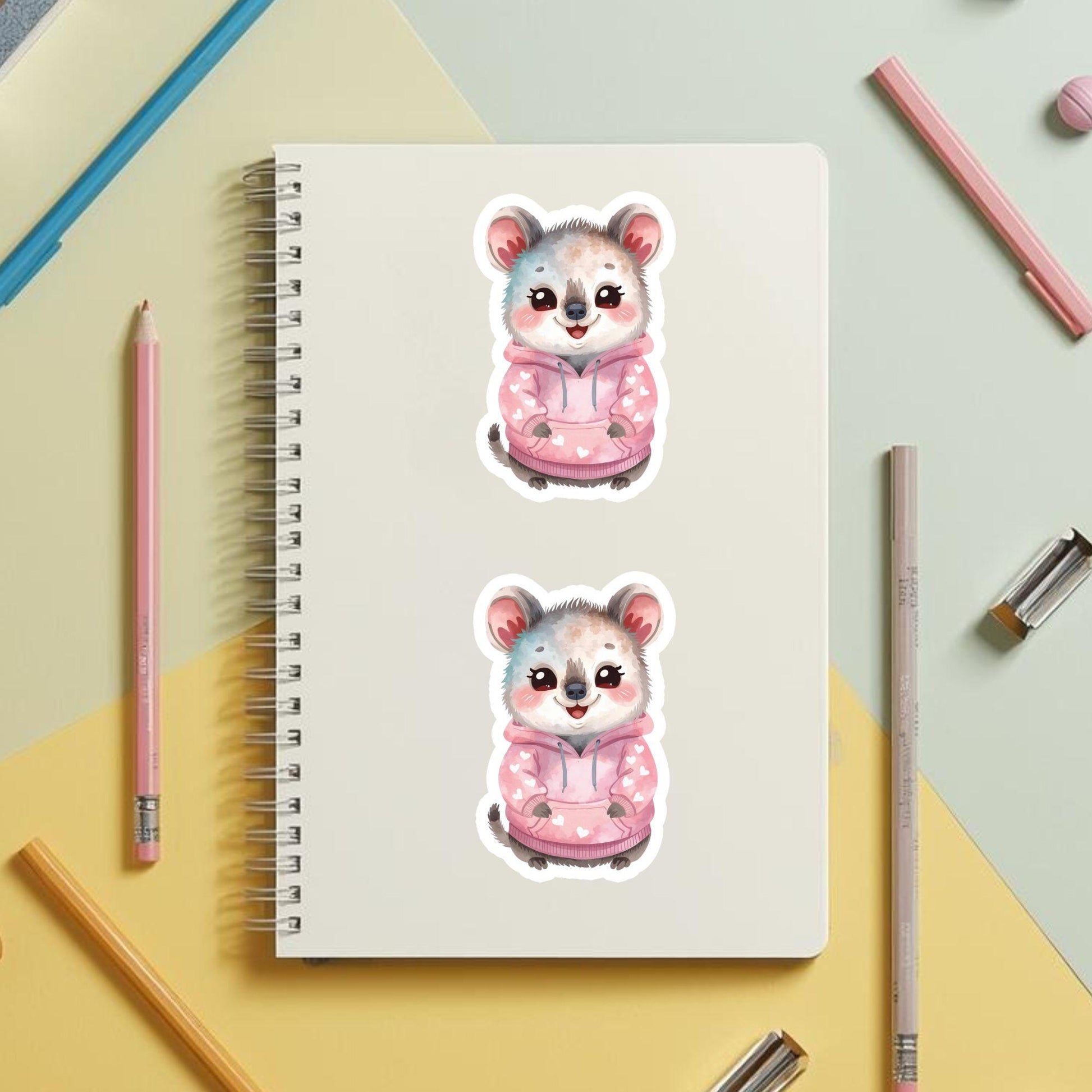 Quokka in Hoodie Pink Hearts | Kawaii | White Gloss Vinyl | Die-Cut Sticker