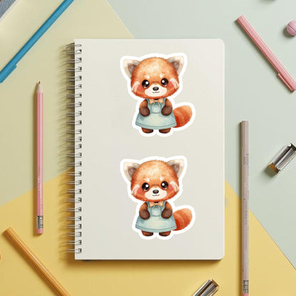 Red Panda in Dress Mint Green | Kawaii | White Gloss Vinyl | Die-Cut Sticker