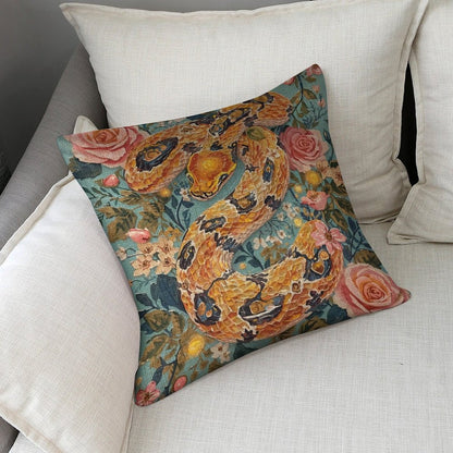 Serpent & Roses Botanical Serpent Illustration Cushion Cover — US-Made, Single-Sided Print, 45×45cm