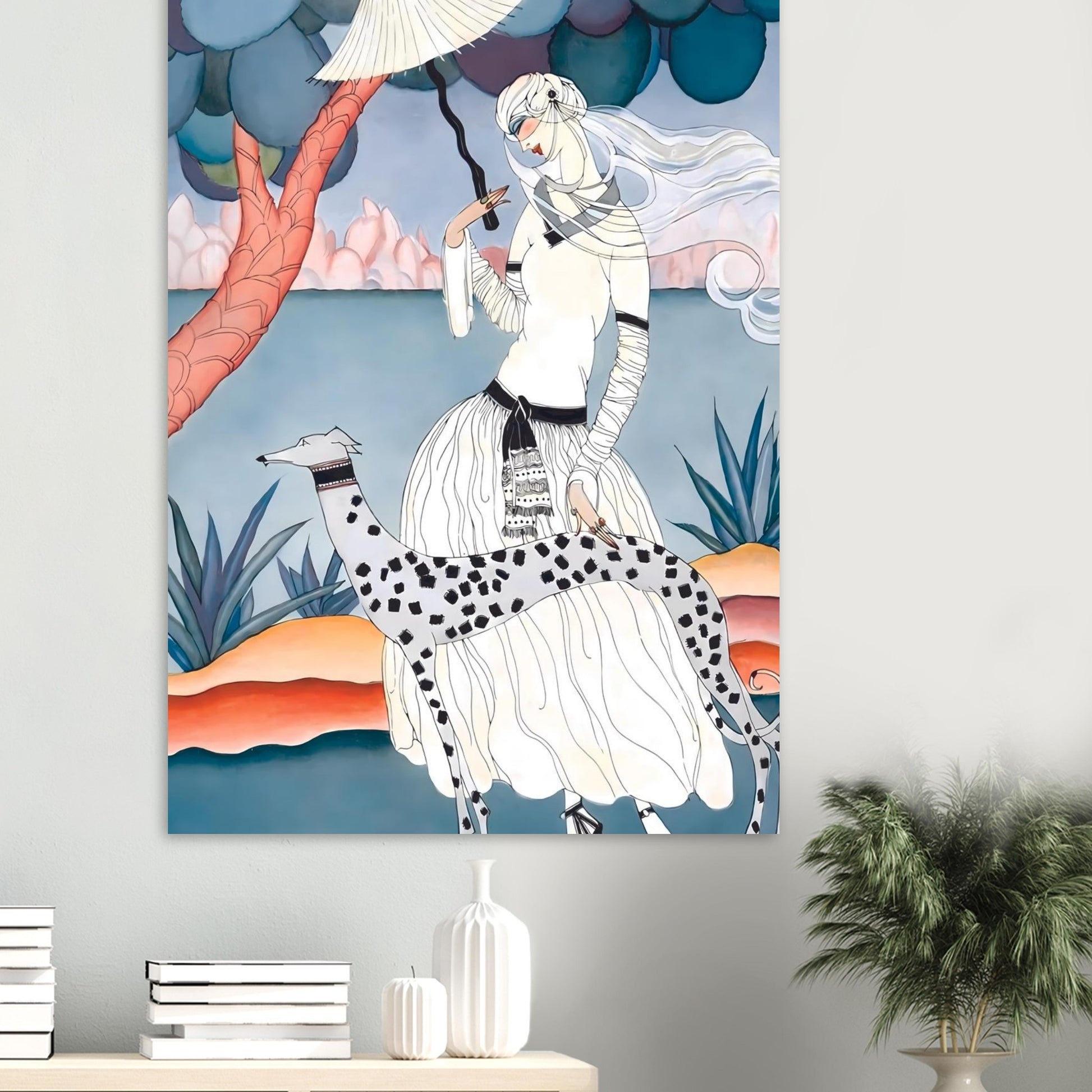 Ms Vogue & Her Spotted Hound Art Deco Wall Art Poster