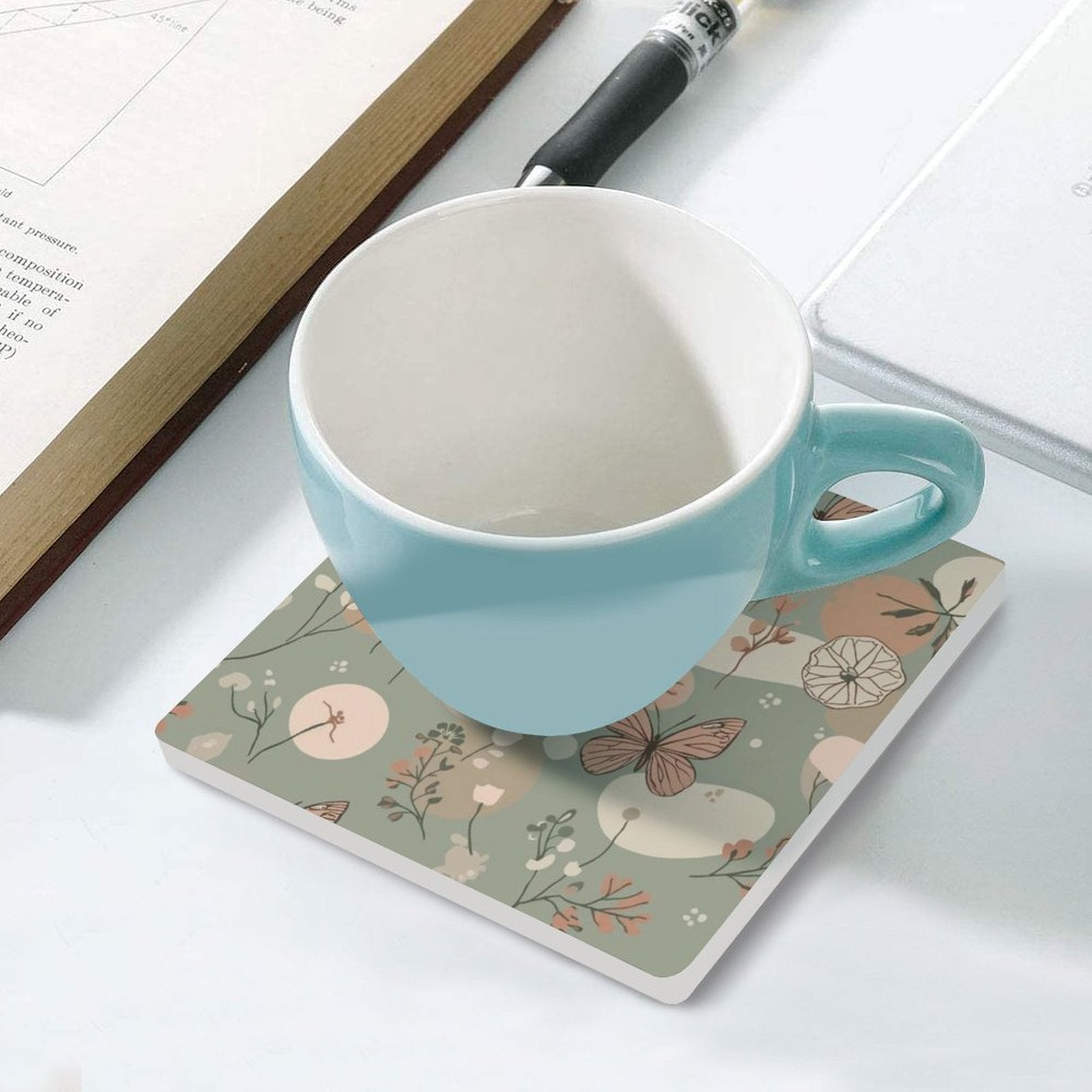 Sage Butterfly Botanical Coasters — US-Made, Set of 4