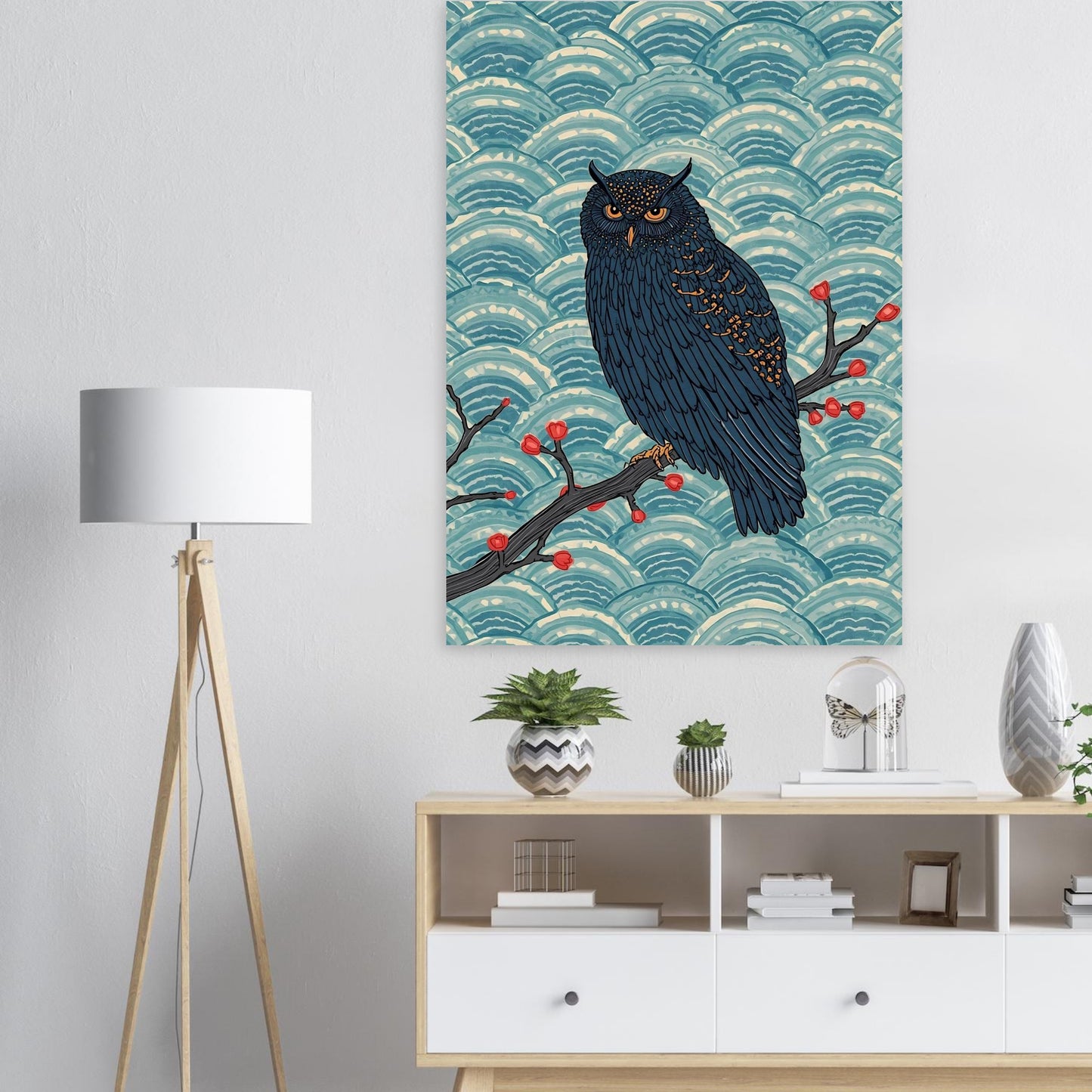 Midnight Owl Japanese Art Wall Poster