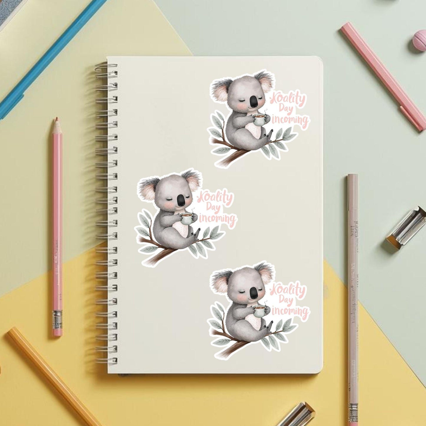 Koality Day Incoming Koala Coffee | Cozy Aussie | White Gloss Vinyl | Die-Cut Sticker