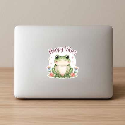Hoppy Vibes Flower Frog | Nature Aesthetic | White Vinyl | Die-Cut Sticker