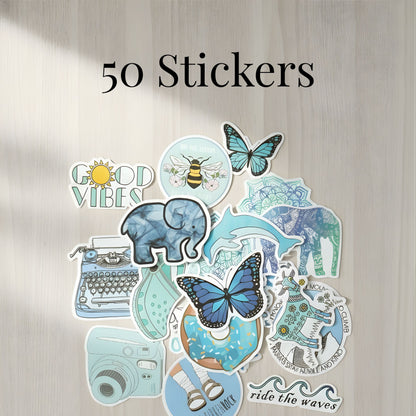 Blue Aesthetic Pack 50pcs | Coastal Vibes | Matte Vinyl | Sticker Pack