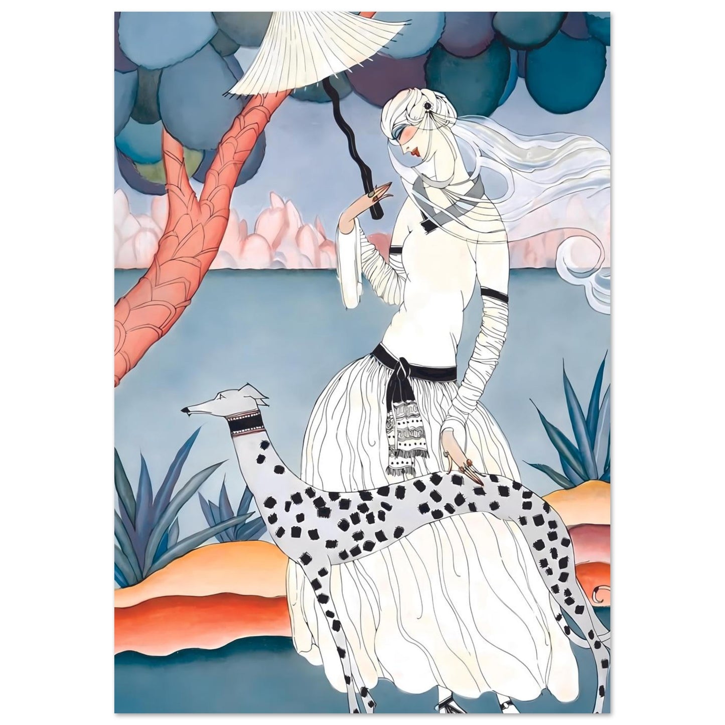 Ms Vogue & Her Spotted Hound Art Deco Wall Art Poster 21x29.7 cm 8x12"