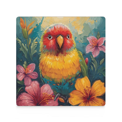 Tropical Lovebird Vivid Illustration Coasters — US-Made, Set of 4