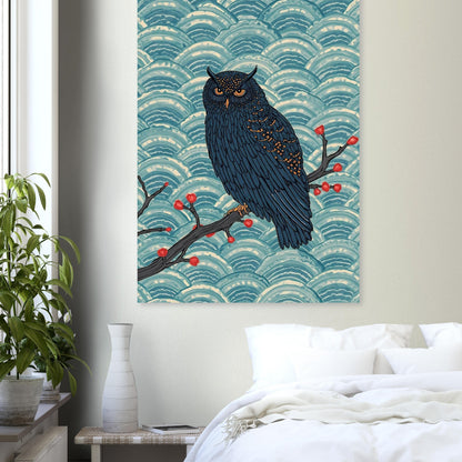Midnight Owl Japanese Art Wall Poster