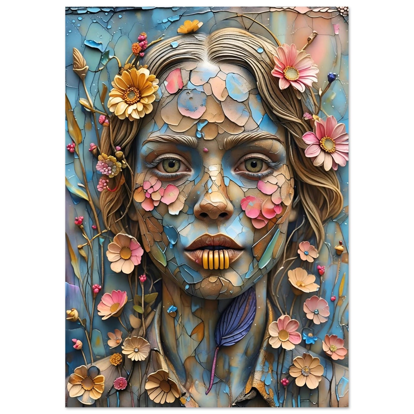 Bloom & Fracture Surreal Portrait Wall Art Poster A2 (42 x 59.4 cm)