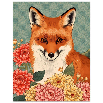 Floral Fox Ukiyo-e Wall Art Poster 27x35 cm 11x14″