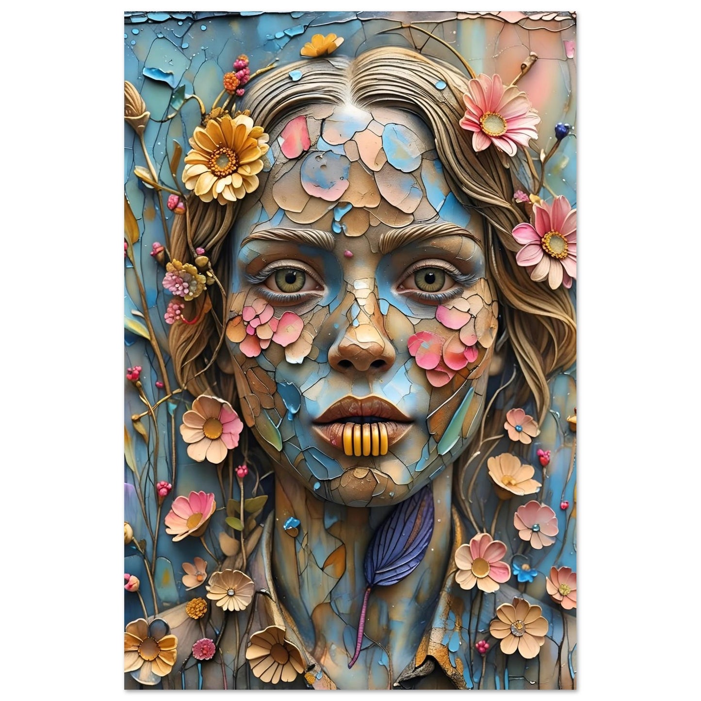 Bloom & Fracture Surreal Portrait Wall Art Poster 40x60 cm 16x24″