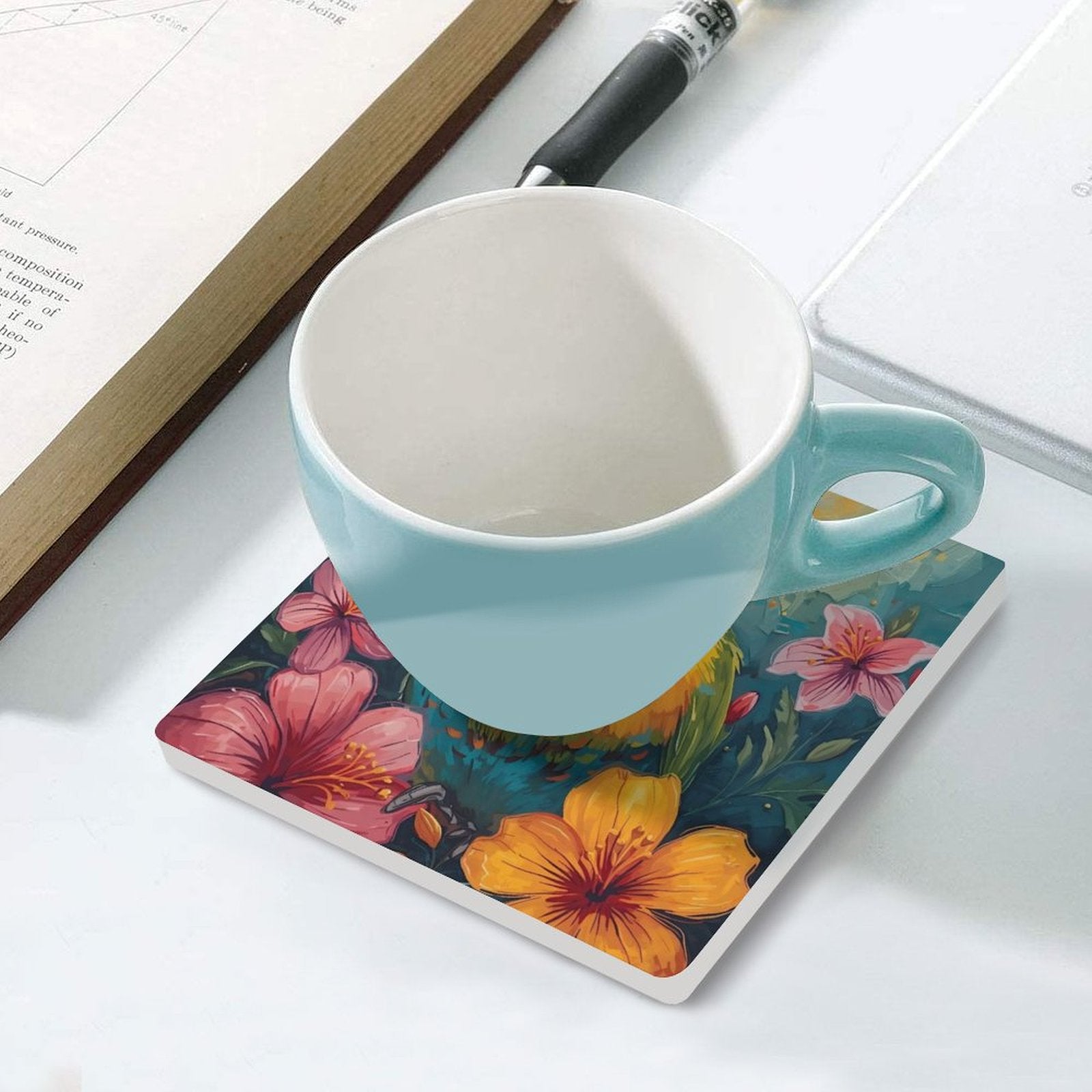 Tropical Lovebird Vivid Illustration Coasters — US-Made, Set of 4