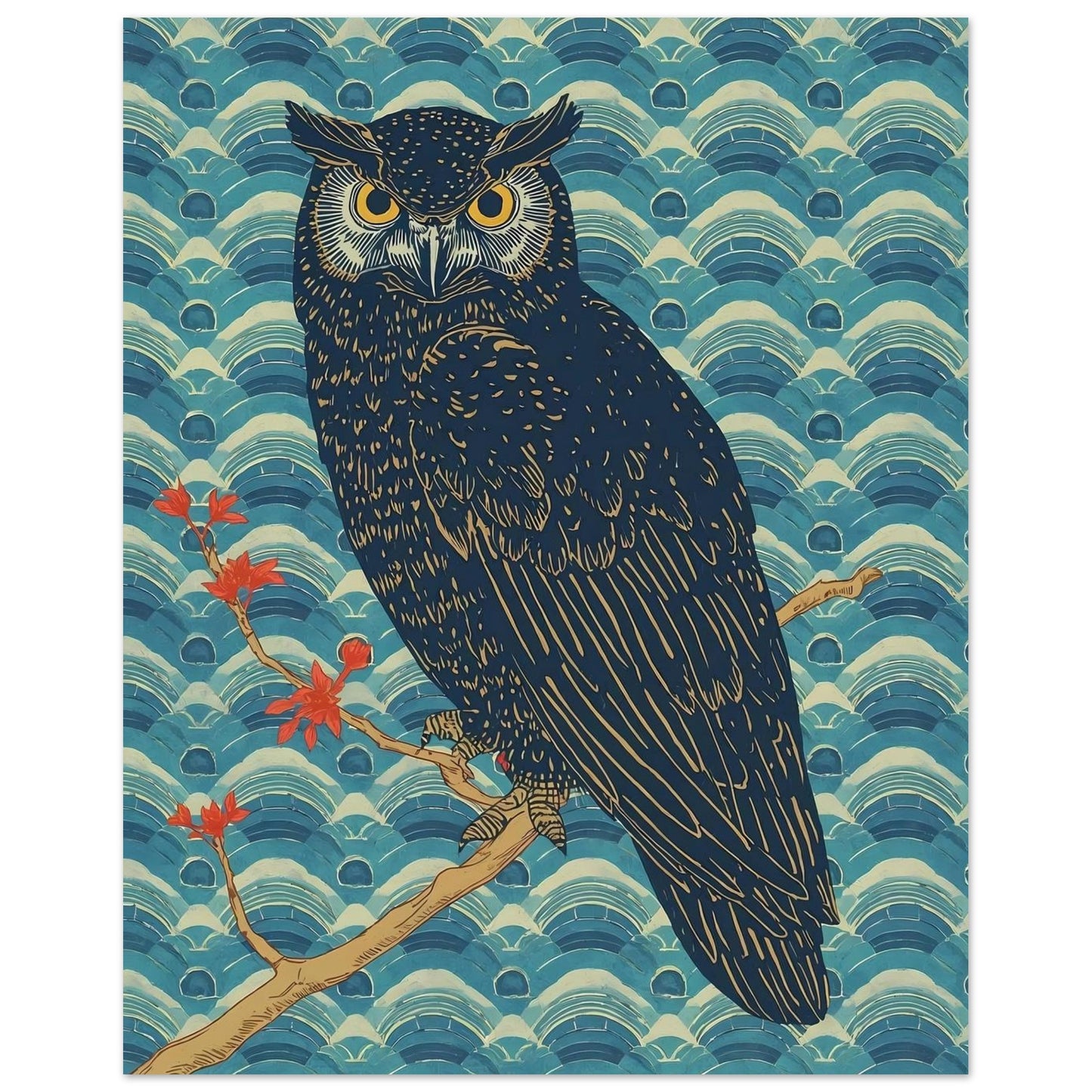 Night Watch Owl Japanese Art Wall Poster 40x50 cm 16x20″