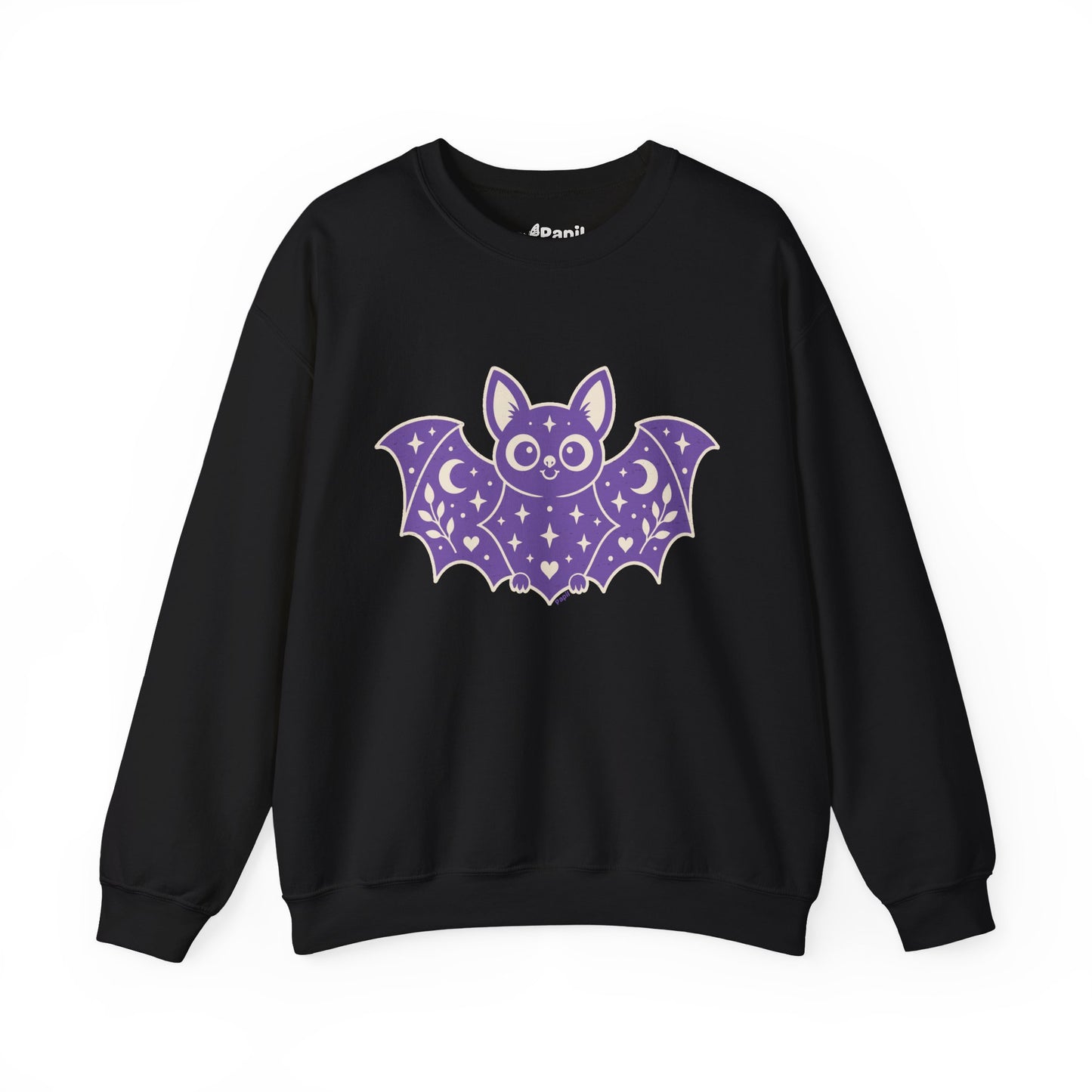 Moonlit Magic — Cute Purple Bat Halloween Crewneck Sweatshirt Black