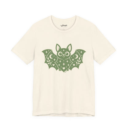 Soft But Spooky — Cute Halloween Bat Graphic Tee Green Bat Natural Tee
