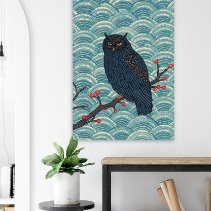 Midnight Owl Japanese Art Wall Poster