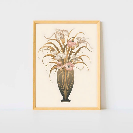 Art Nouveau Floral Vase Fine Art Poster - Timeless Elegance in Muted Tones, Available in Multiple Sizes