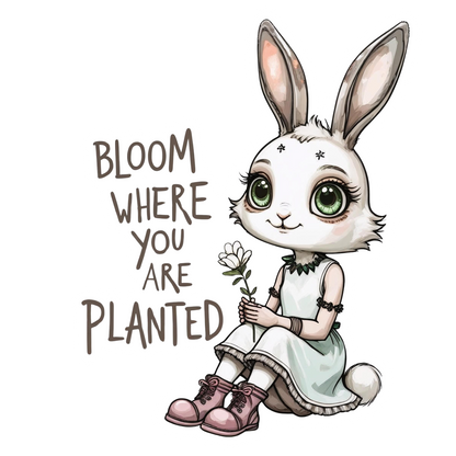 Bloom Where You Are Planted Bunny | Positive | White Gloss Vinyl | Die-Cut Sticker