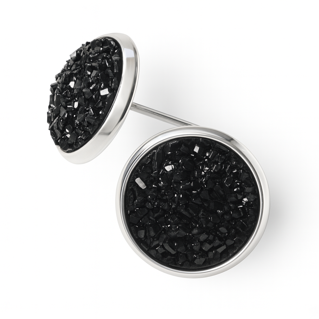 Black Cluster Resin Stud Earrings – 13mm Handmade on Rhodium Plated Base