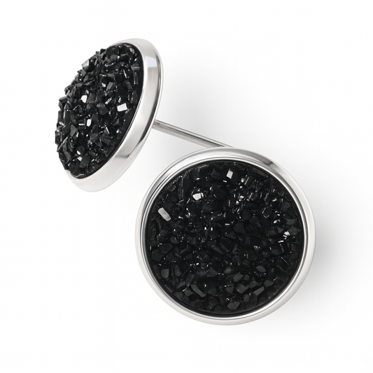 Black Cluster Resin Stud Earrings – 13mm Handmade on Rhodium Plated Base