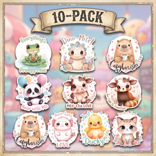 Kawaii Animals Sticker 10-Pack | Cute Vinyl Decal Bundle