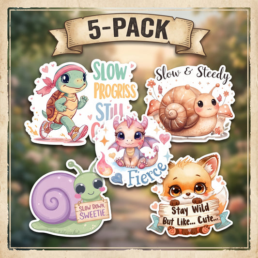 Slow & Steady Motivational Sticker 5-Pack | Encouragement Vinyl Decal Bundle