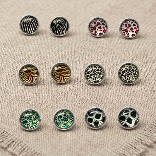 Animal Print Stud Earrings – Rhodium Plated Silver Colour, Everyday Jewellery