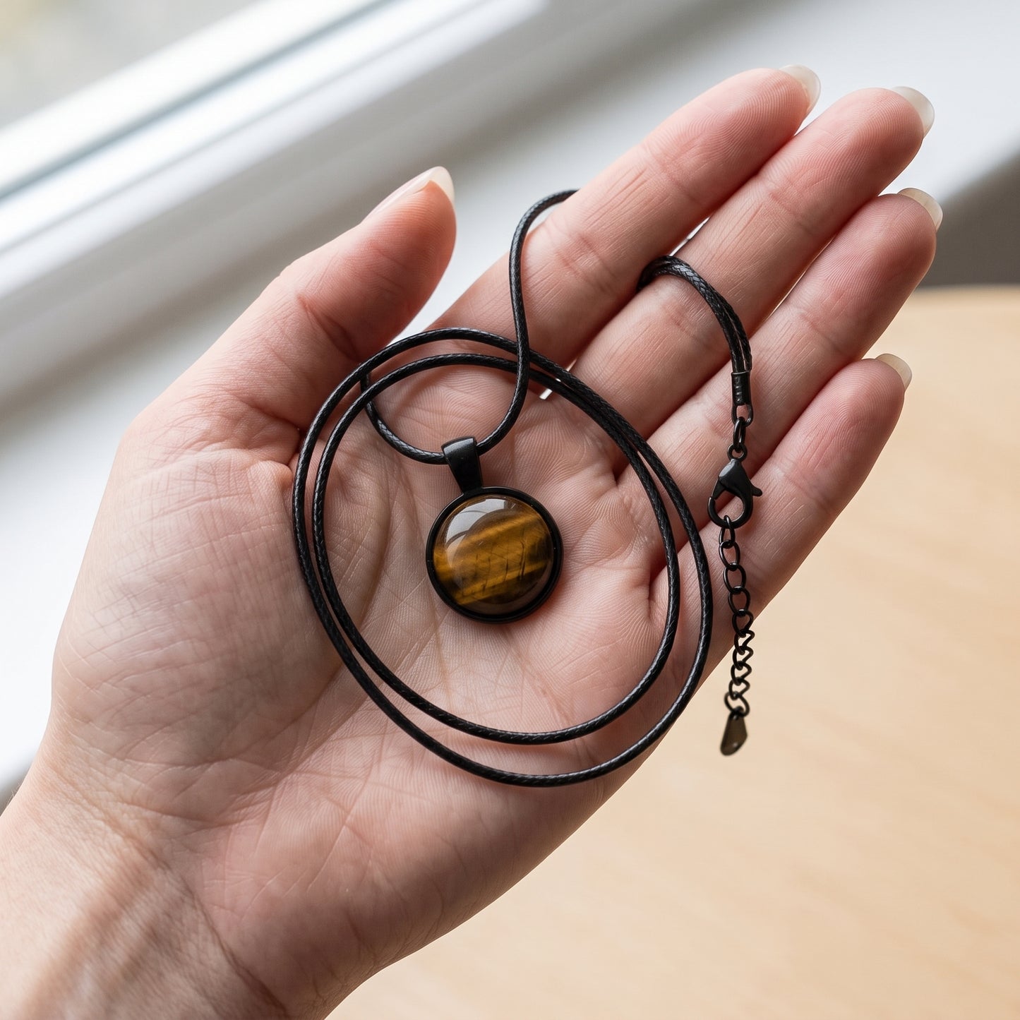 Tiger Eye Natural Stone Necklace, Handmade Grounding Gemstone Pendant