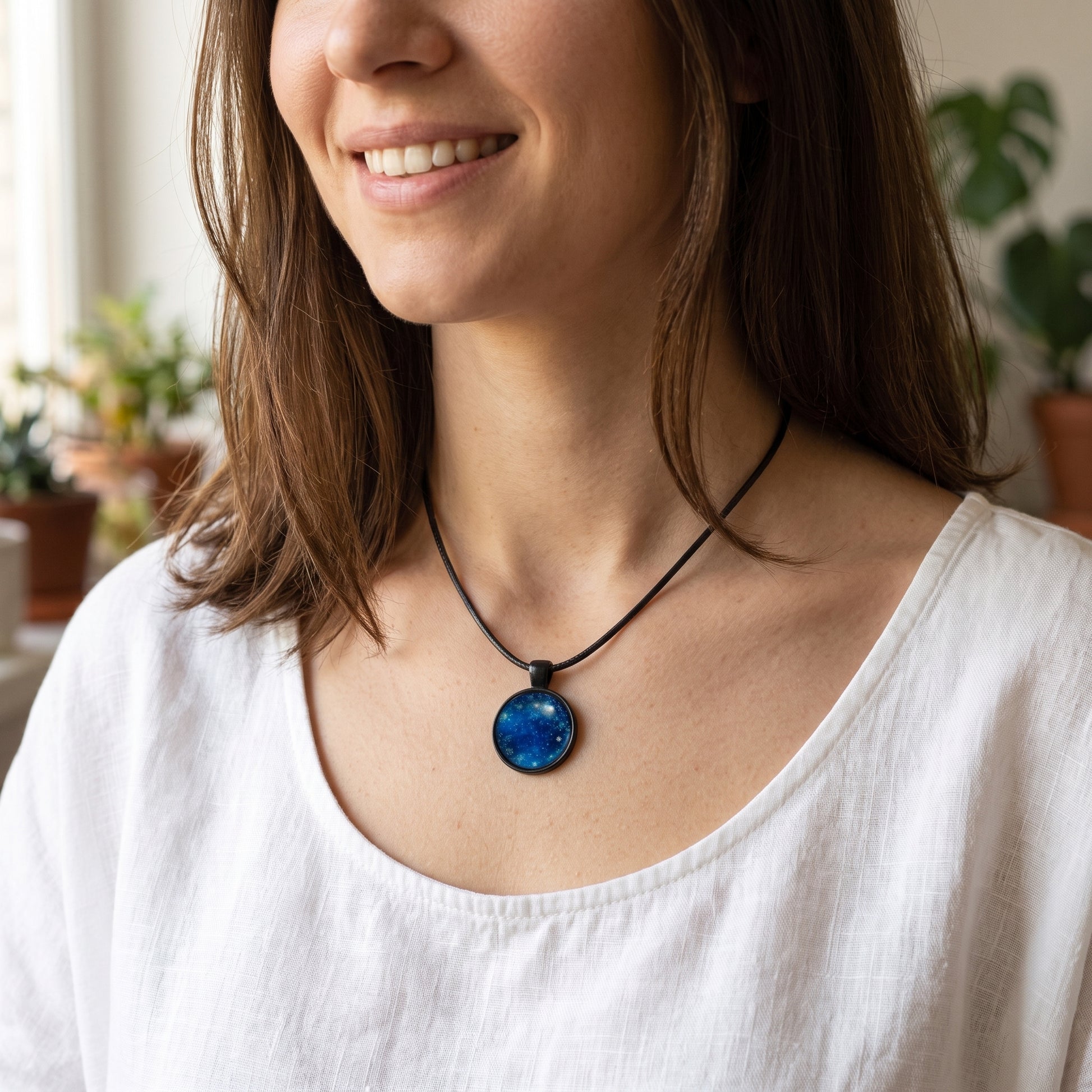 Snowflake Glass Dome Necklace, Handmade Winter Sparkle Pendant