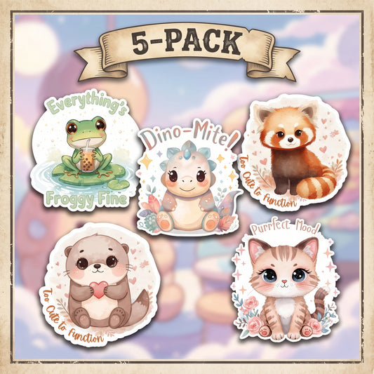 Kawaii Animals Sticker 5-Pack | Cute Vinyl Decal Bundle