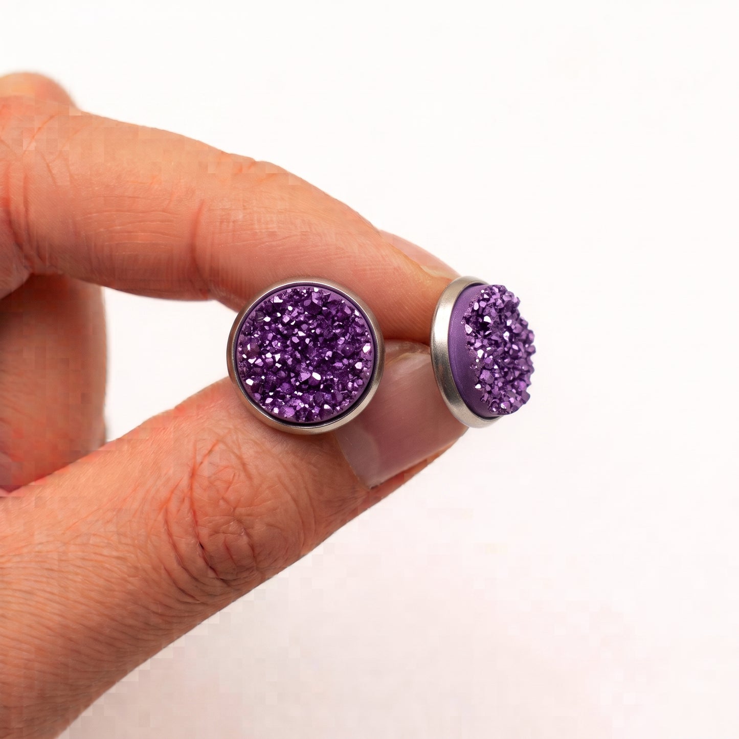 Sparkly Druzy Stud Earrings, Handmade Shimmer Studs in Multiple Colours