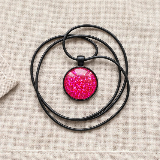 Hot Pink Glitter Dome Necklace, Handmade Statement Pendant