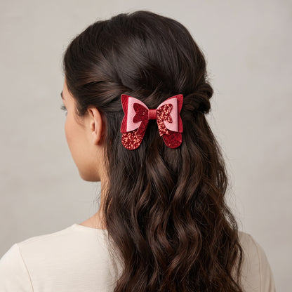 Glitter Hair Bow, Handmade Pebble & Sparkle Clip