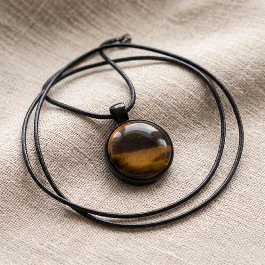 Tiger Eye Natural Stone Necklace, Handmade Grounding Gemstone Pendant