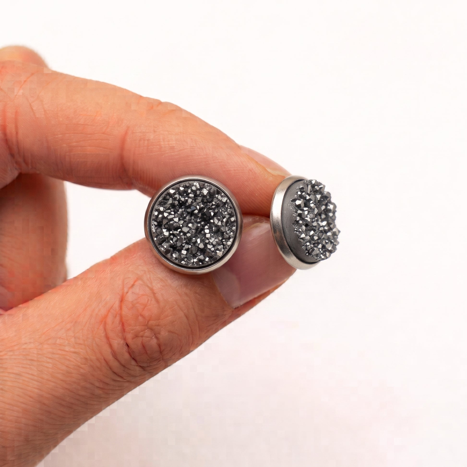 Sparkly Druzy Stud Earrings, Handmade Shimmer Studs in Multiple Colours